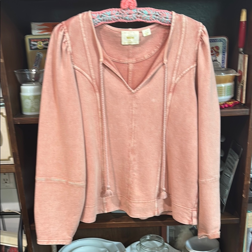 Anthropologie Pink Long Sleeve Tie Front Blouse